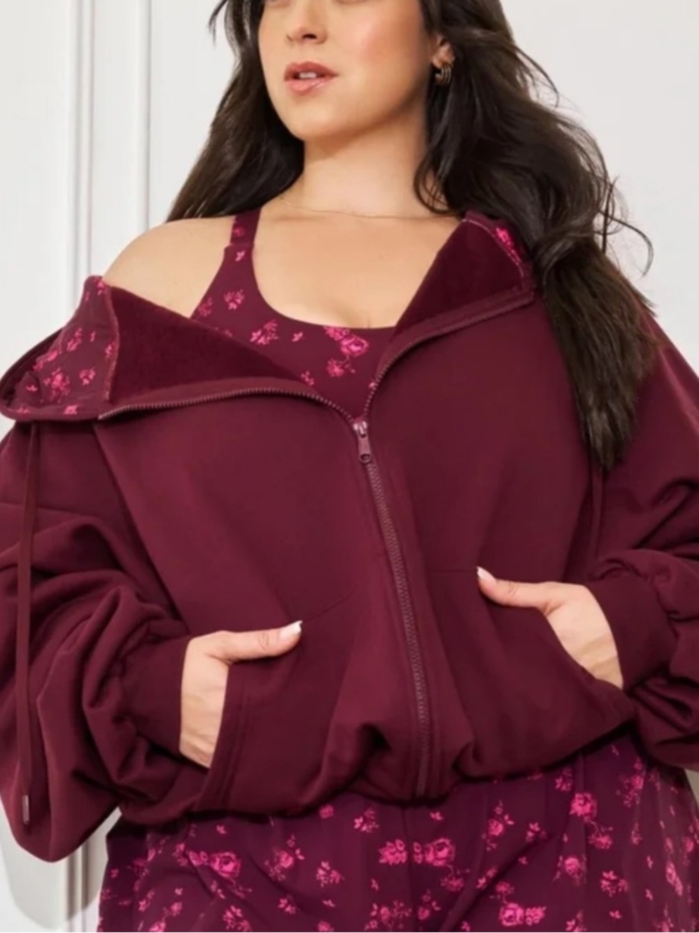 Popflex Zip Cloud Hoodie Fluer de Armour Deep Plum Floral Oversized-M/L